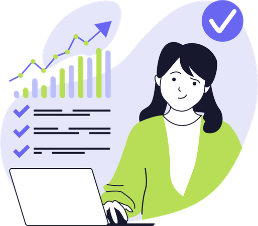 Girl working on accounting chart  Illustration