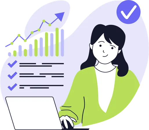 Girl working on accounting chart  Illustration