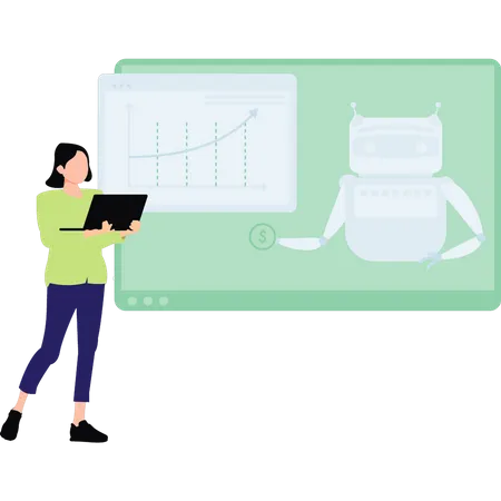 Girl working on analysis chart  Illustration