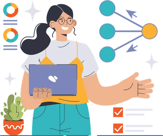 Girl working on analysis chart  Illustration