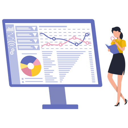 Girl Working On Analysis Chart  Illustration