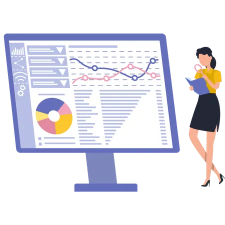 Girl Working On Analysis Chart  Illustration