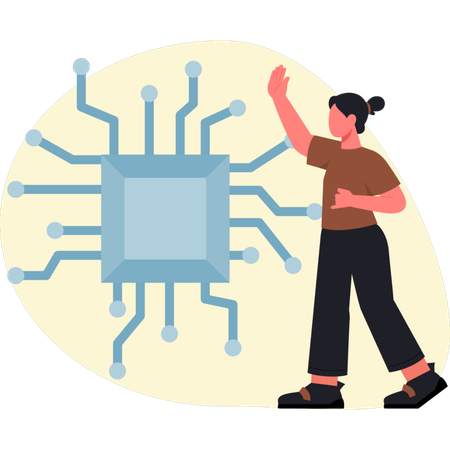 Girl working on artificial intelligence  Illustration