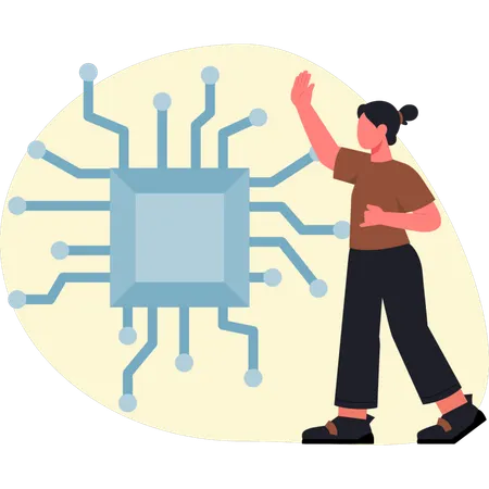 Girl working on artificial intelligence  Illustration