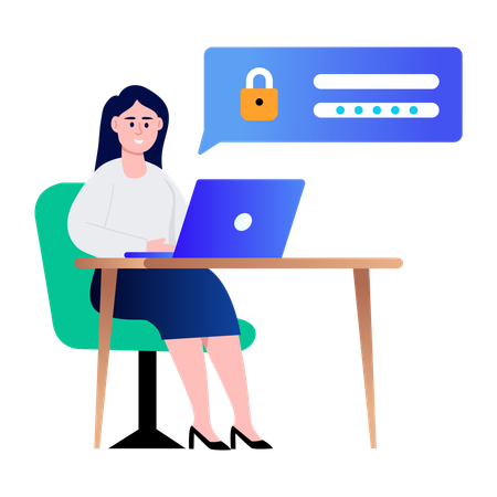 Girl working on backup code  Illustration