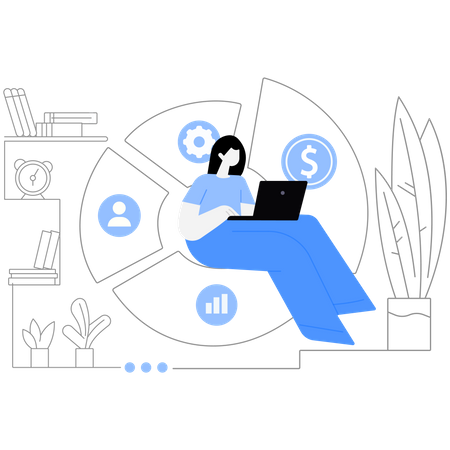 Girl working on balances scorecard  Illustration