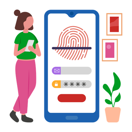 Girl working on Biometric Access Security System  Illustration