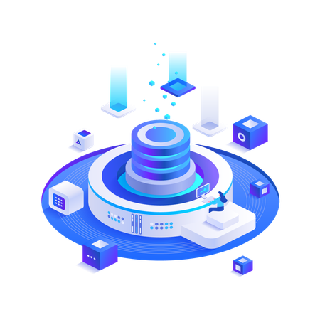 Girl working on blockchain management  Illustration