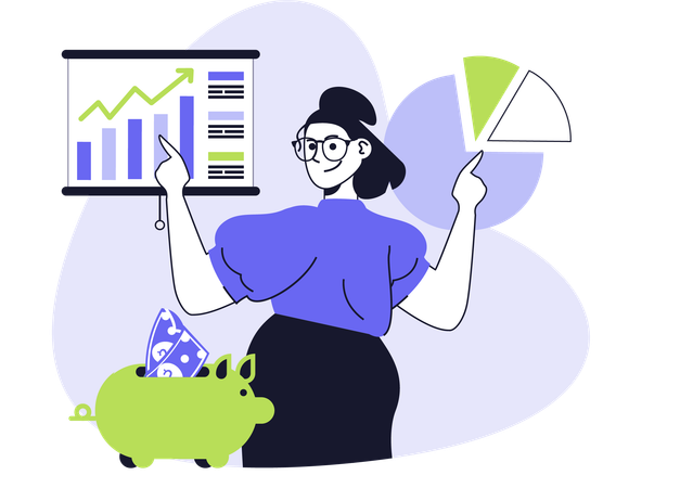 Girl working on buisness accounting chart  Illustration