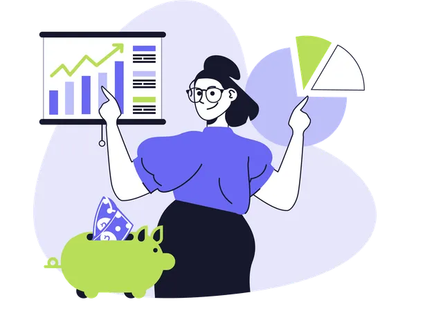 Girl working on buisness accounting chart  Illustration