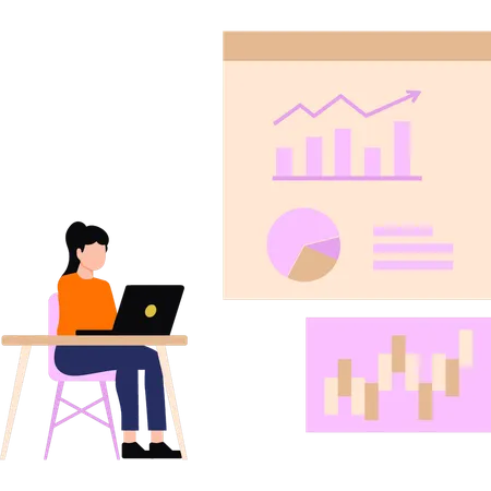 The Girl Is Working On A Business Chart Illustration