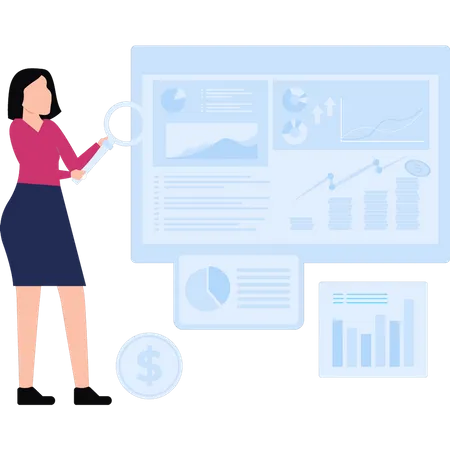 Girl working on business chart graph  Illustration