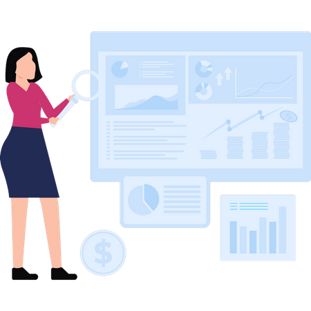 Girl working on business chart graph  Illustration