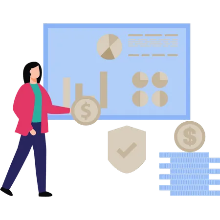 Girl working on business chart graph  Illustration