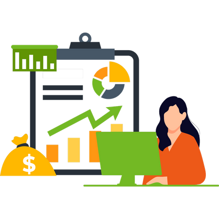 Girl working on business chart graph  Illustration