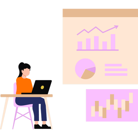 Girl working on business chart  Illustration