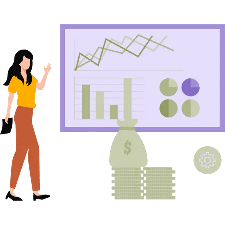 Girl Working On Business Graph Illustration