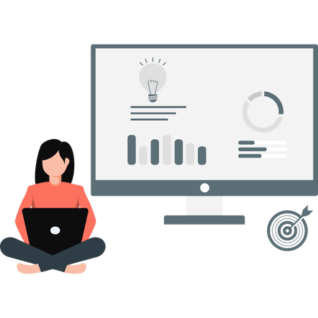 Girl working on business pie chart  Illustration