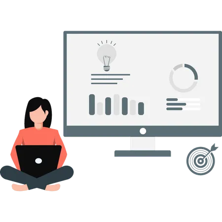 Girl working on business pie chart  Illustration