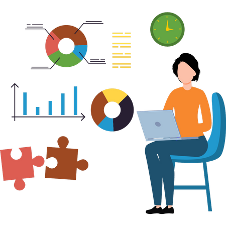 Girl working on business puzzles  Illustration