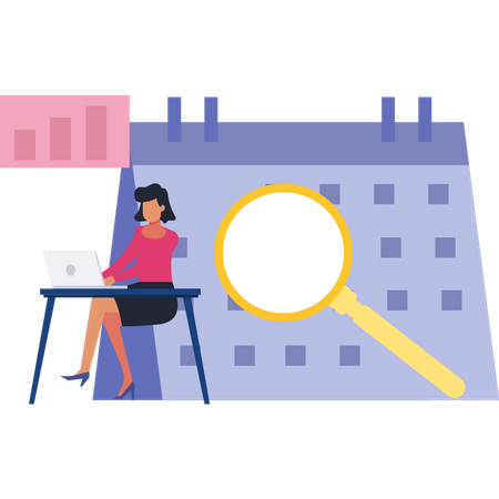 Girl Working On Business Schedule  Illustration