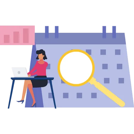 Girl Working On Business Schedule  Illustration