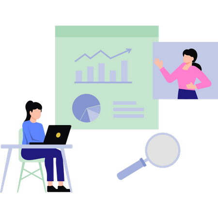 Girl working on chart graph  Illustration