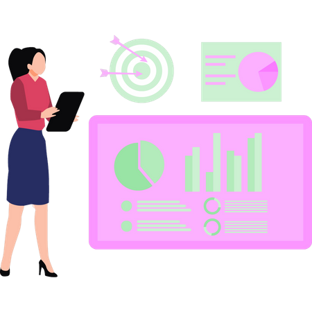 Girl  working on chart graph  Illustration