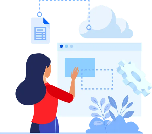 Girl working on cloud computing  Illustration