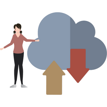 Girl working on cloud data  Illustration