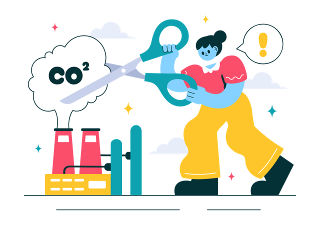 Girl working on co2 reduction  Illustration