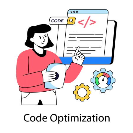 Girl working on code optimisation  Illustration