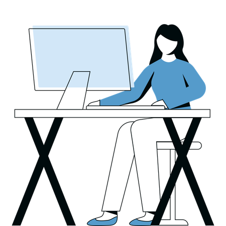 Girl Working on computer  Illustration