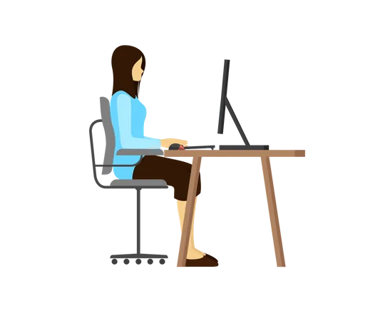 Flat Style Illustration Of A Woman Sitting Comfortably In A Chair And Working With A Computer Illustration