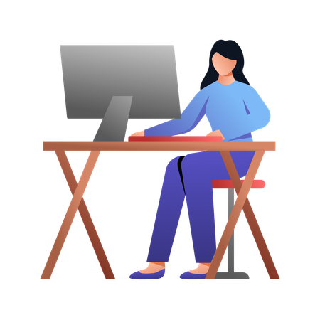 Girl Working on computer  Illustration