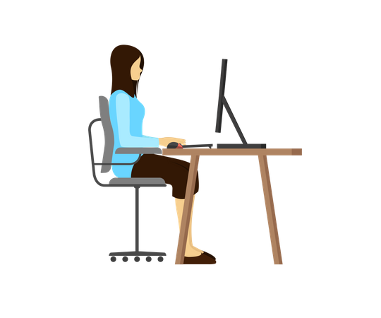 Girl working on computer  Illustration