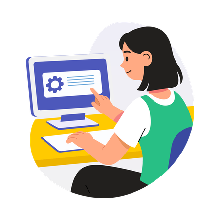 Girl working on Configuring System Settings  Illustration