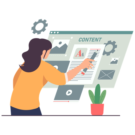 Girl working on content creation process  Illustration