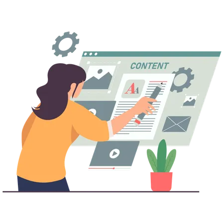 Girl working on content creation process  Illustration