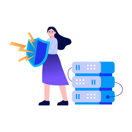 Girl working on cyber defence  Illustration