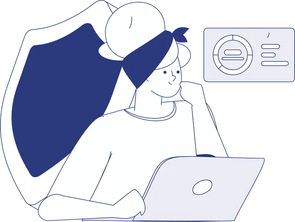 Girl working on cyber security development  Illustration