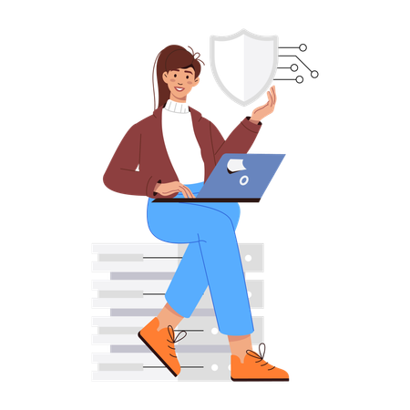 Girl working on cyber security  Illustration