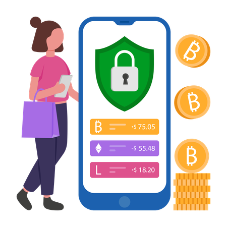 Girl working on Cypto Protection  Illustration