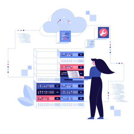 Girl working on Data center maintenance service  Illustration