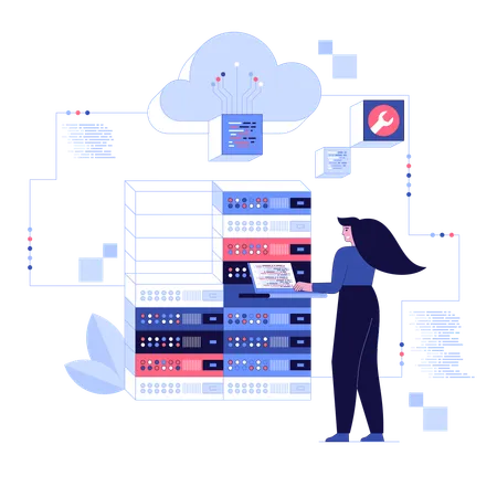 Girl working on Data center maintenance service  Illustration