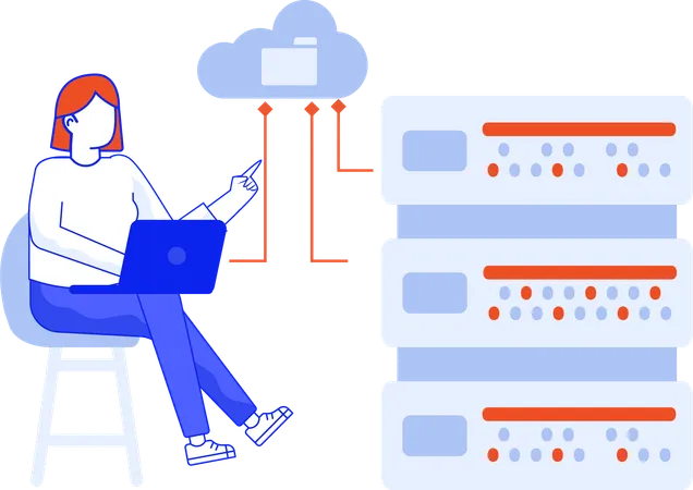 Girl working on Data Server  Illustration