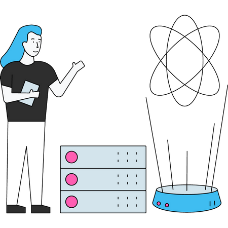 Girl working on data server  일러스트레이션