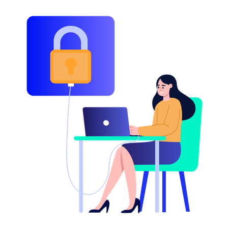Girl working on data theft  Illustration