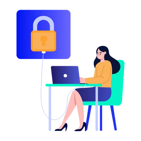 Girl working on data theft  Illustration