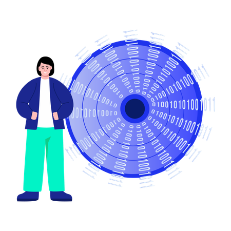 Girl working on data tunnel  Illustration